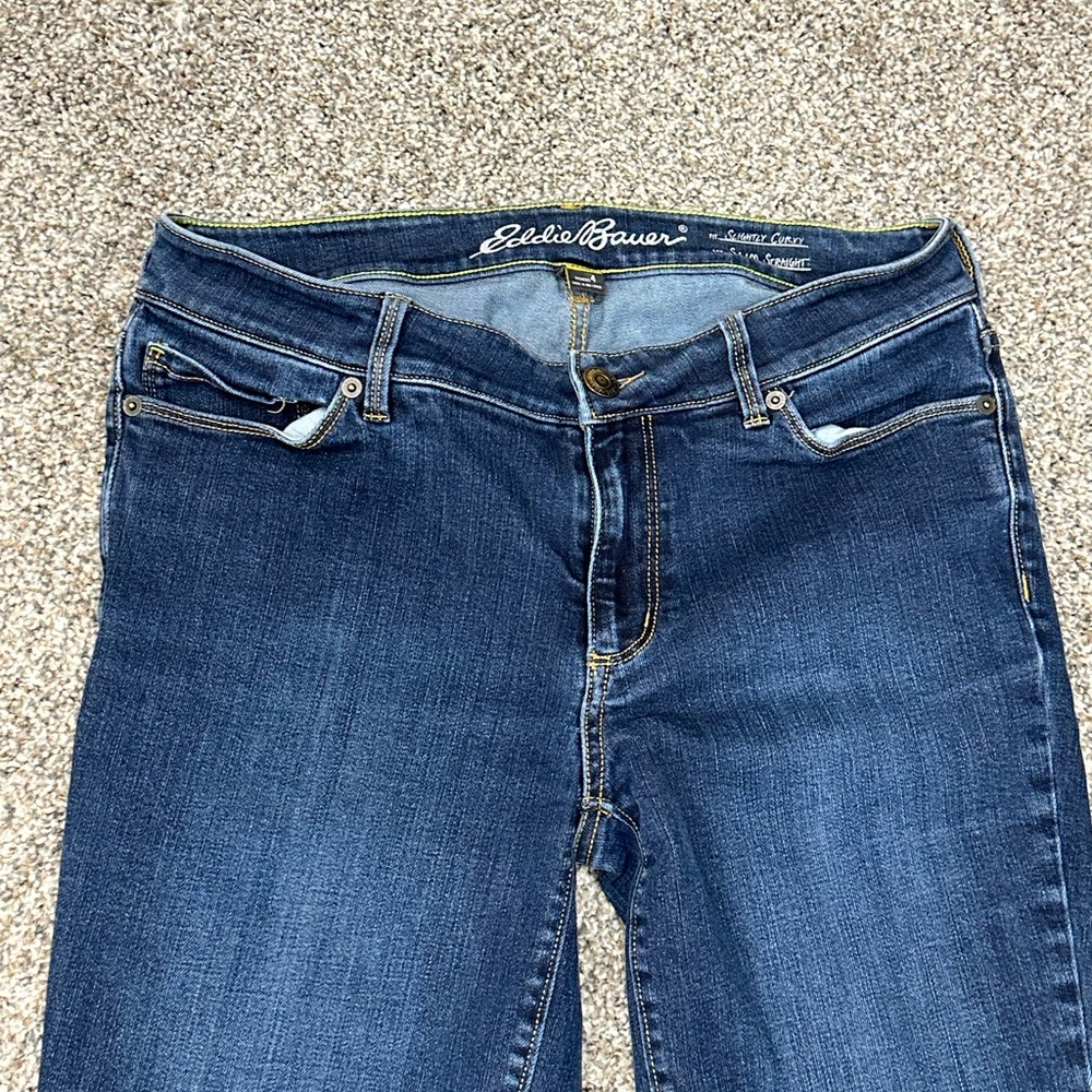 Women's Eddie Bauer 4 Small Jeans Slim Curvy Denim Navy Blue Straight Stretch - Picture 6 of 13
